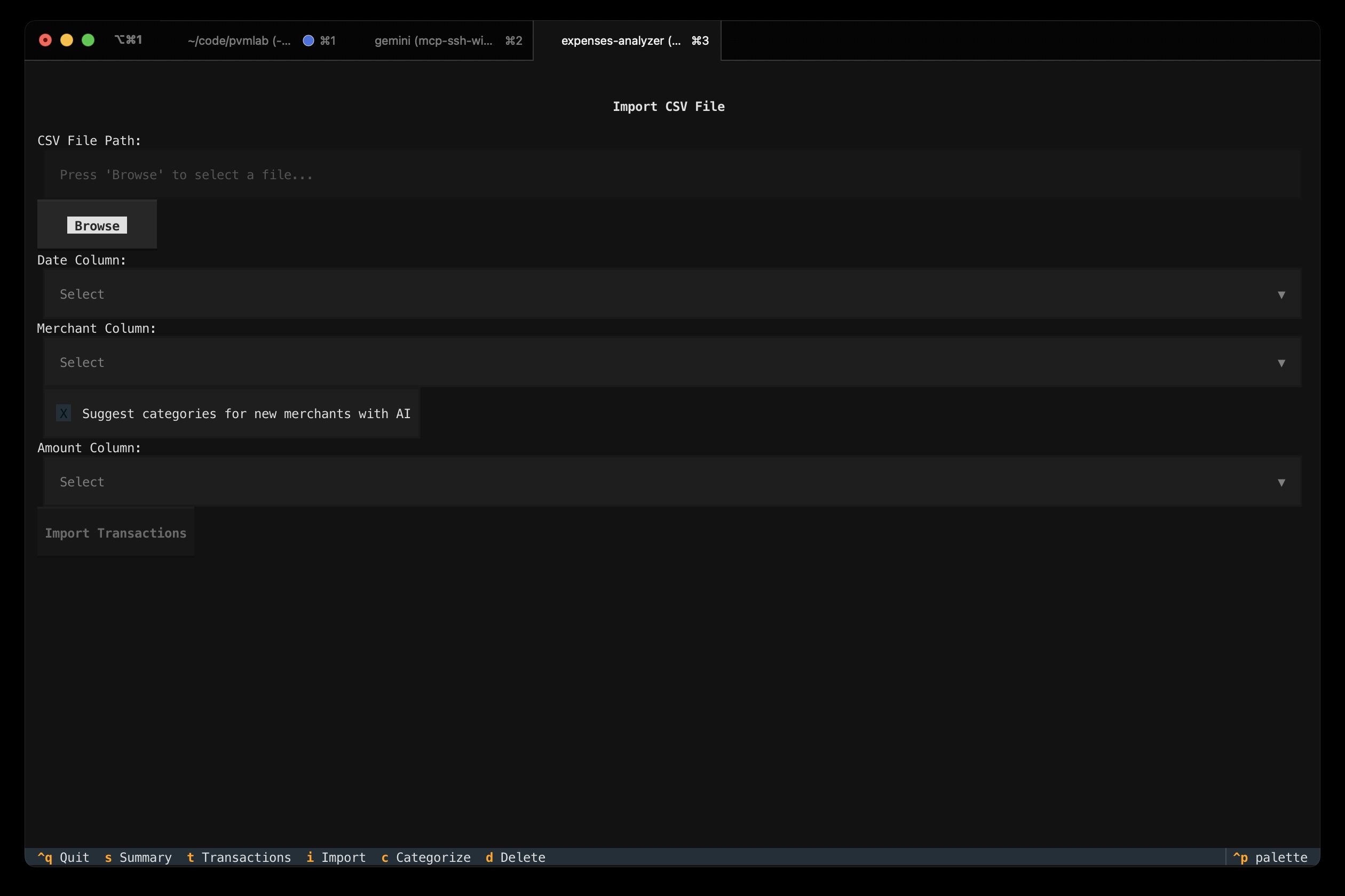 The initial import screen /posts/2025/11/02/expenses_analyzer/screenshots/import-001-start.jpg
