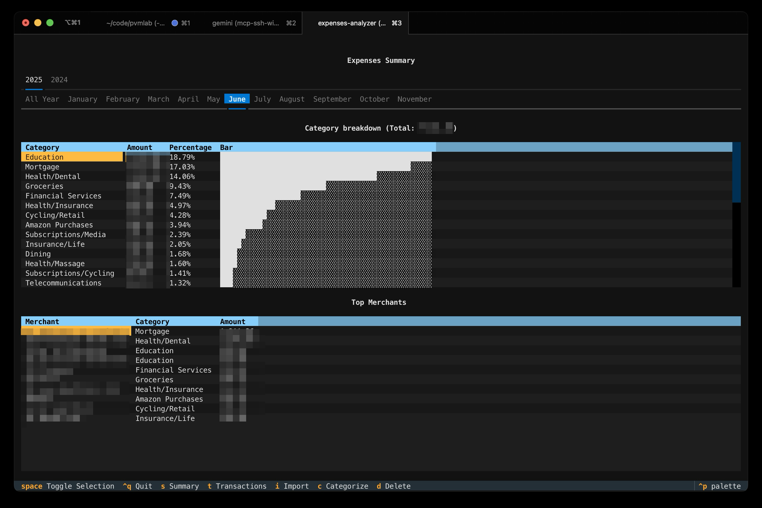 The monthly summary screen /posts/2025/11/02/expenses_analyzer/screenshots/summary-monthly.png